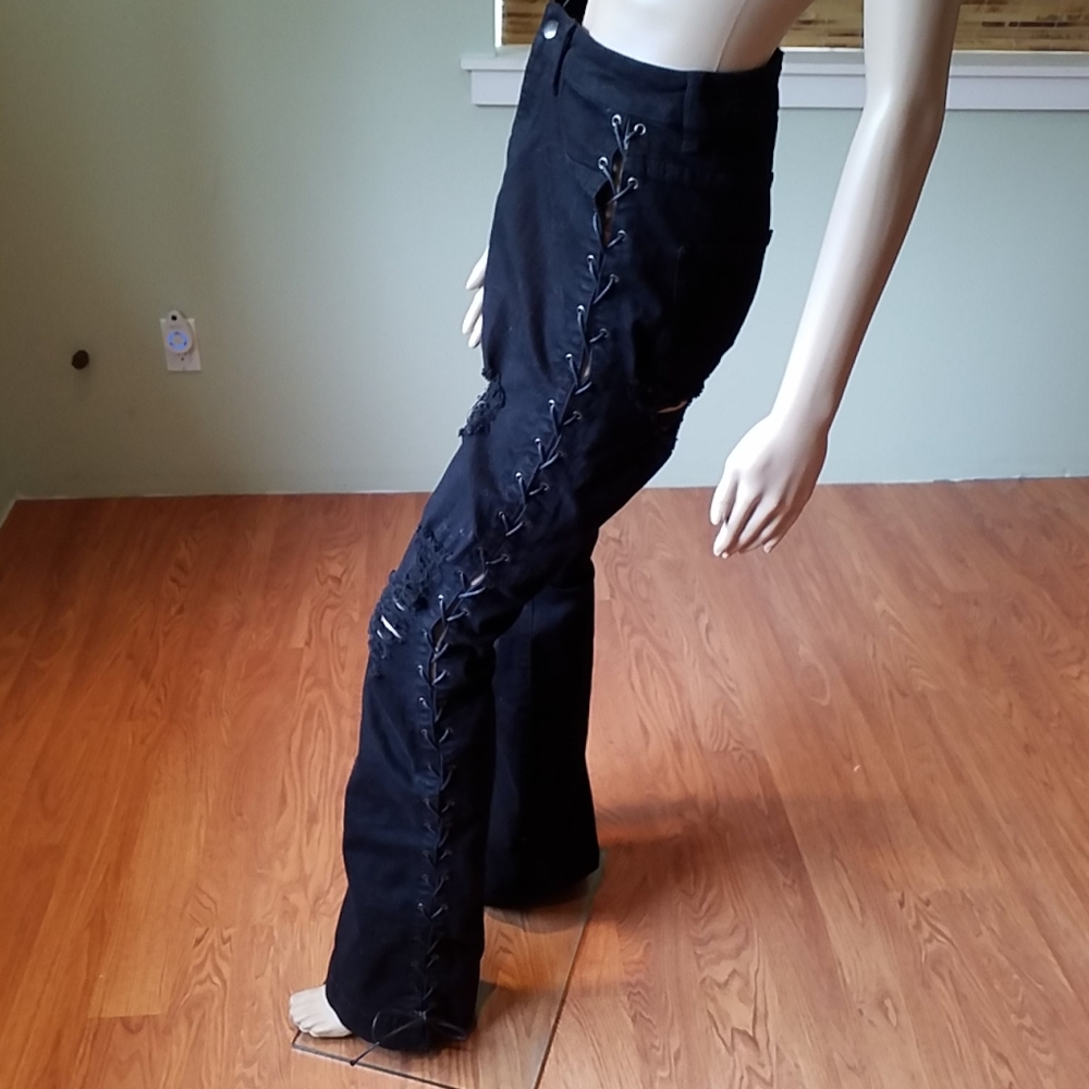 Akira Black Distressed Lace-up Jeans size 13
